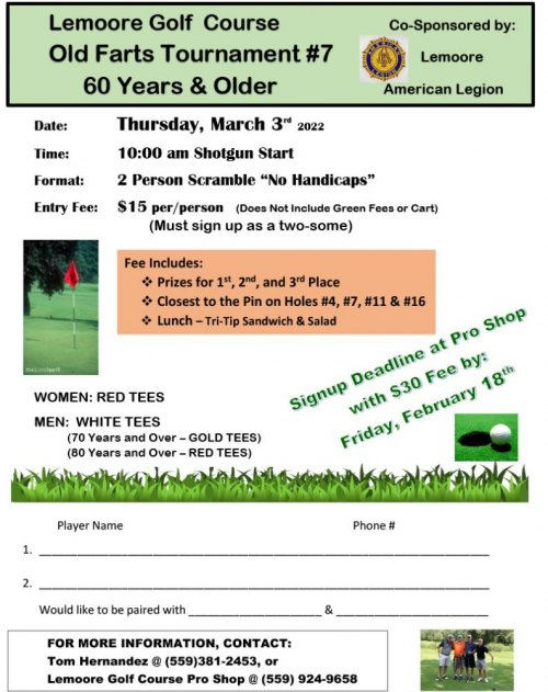 Lemoore Golf Course to hold seniors tournament on March 3